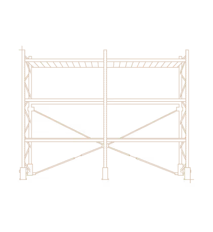 Technical line drawing of an intralogistics warehouse racking and shelving unit