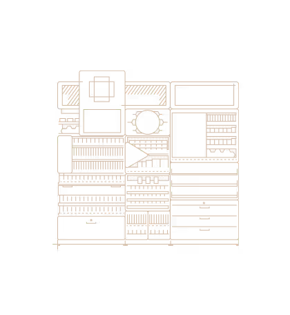 Technical line drawing of a POSM point-of-sale display unit